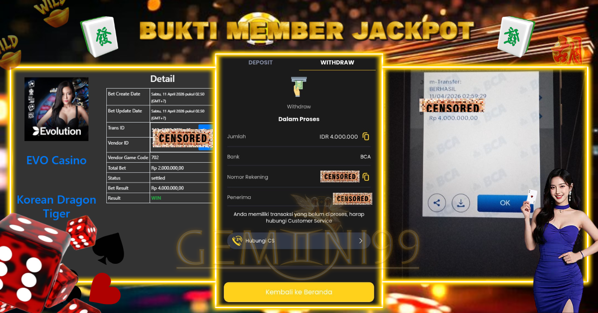 GEMINI99 BUKTI WITHDRAW (EVO CASINO) DIBAYAR LUNAS